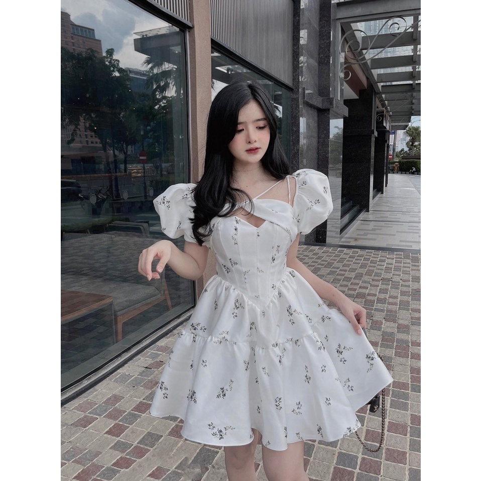 [Sale sốc mẫu mới] Đầm công chúa dáng xòe thiết kế cúp ngực phối tay phồng phong cách dễ thương, cute