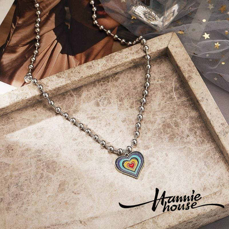 Vòng cổ mặt hình trái tim màu cầu vồng đơn giản dành cho nam và nữ