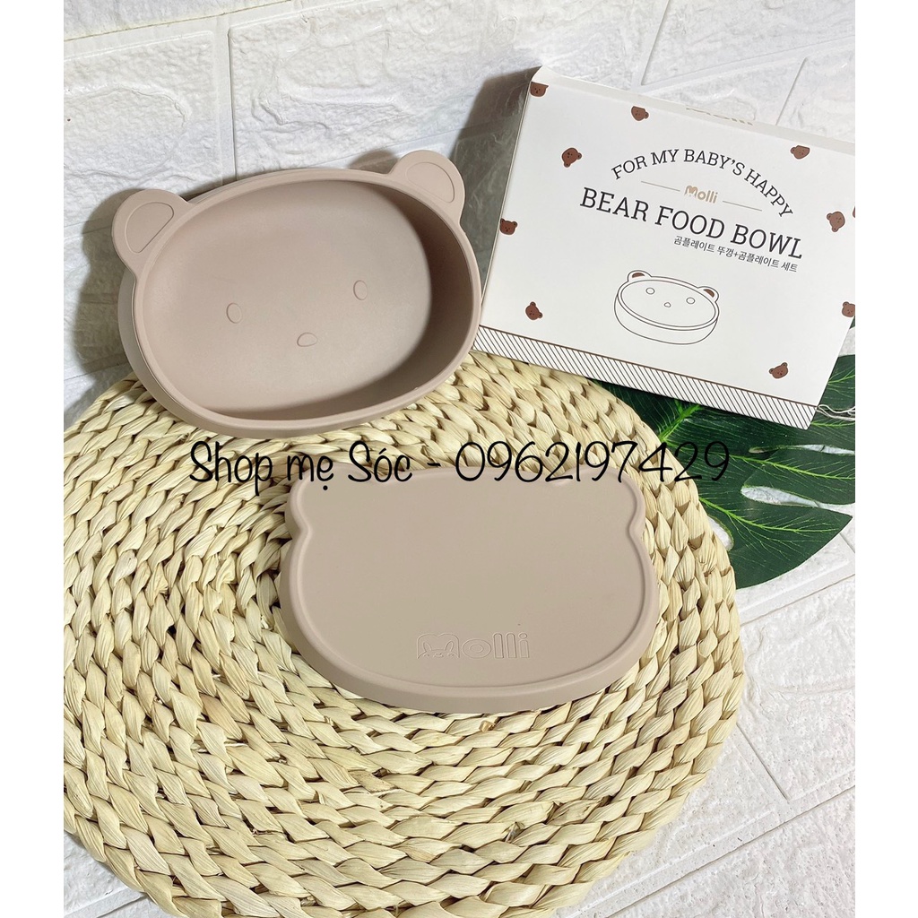 Bát Ăn Dặm Kèm Nắp Đậy Silicon Hình Gấu Molli