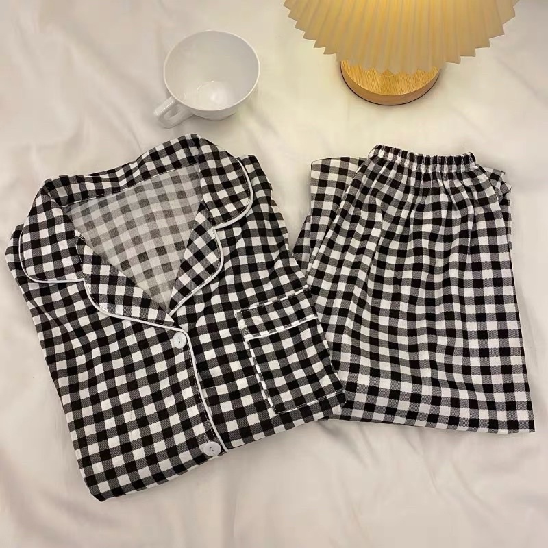 [CÓ SẴN] Đồ ngủ pijama dài tay quần dài kẻ caro hè thu đông Hàn Quốc ullzang dễ thương