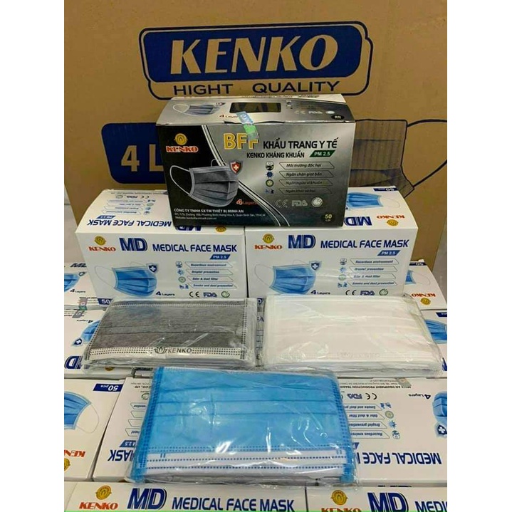 Hộp khẩu trang y tế kháng khuẩn 50c, 4 lớp, thương hiệu KENKO
