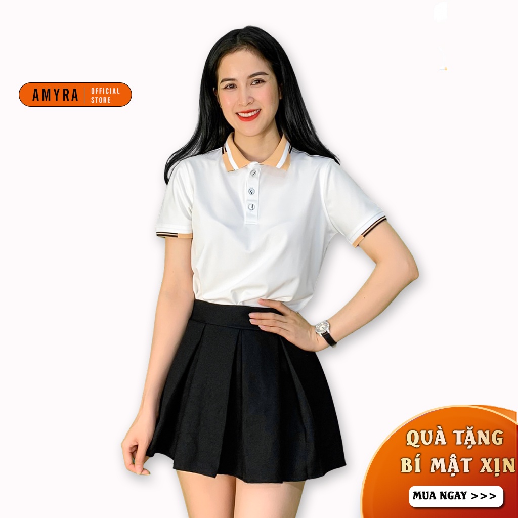 Áo thun polo nữ AMYRA có cổ form rộng tay ngắn phông trơn công sở cao cấp mặc đi làm,đi chơi thể thao basic AT031 | BigBuy360 - bigbuy360.vn