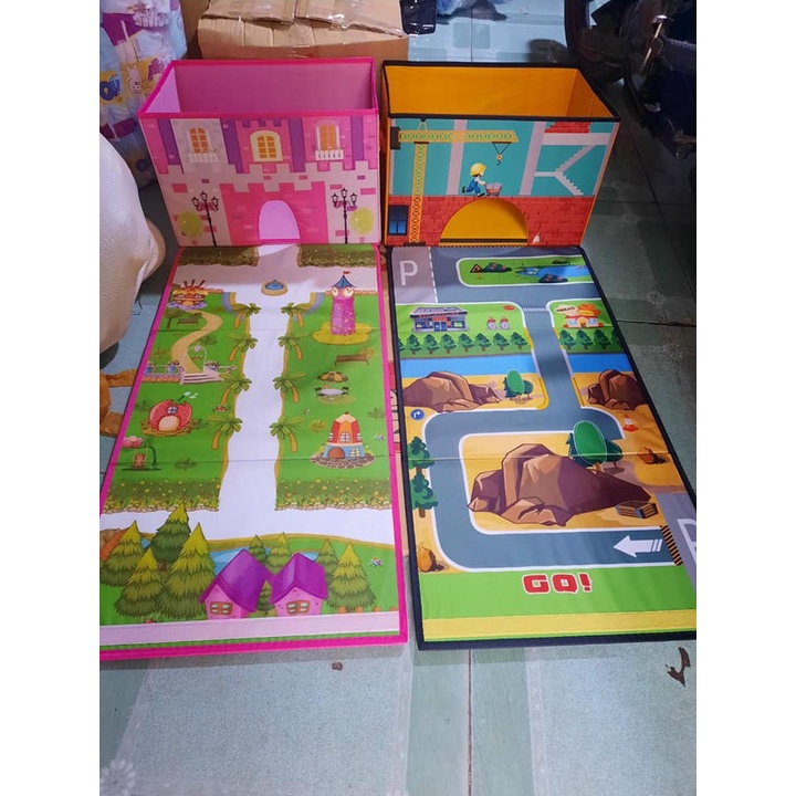 Hộp vải đựng đồ chơi đồ dùng trẻ em kèm thảm gập 2in1
