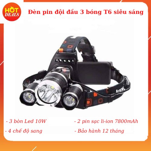 Đèn pin đội đầu 3 bóng T6 siêu sáng