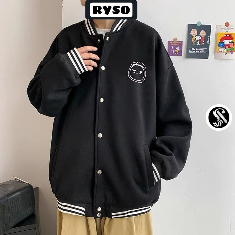 [Mã SKAMFSW175 giảm 10K đơn 50K] Áo Khoác Bomber Nỉ Thêu Mặt Cười Bông Form Rộng Dày Dặn Dành Cho Nam Nữ Unisex