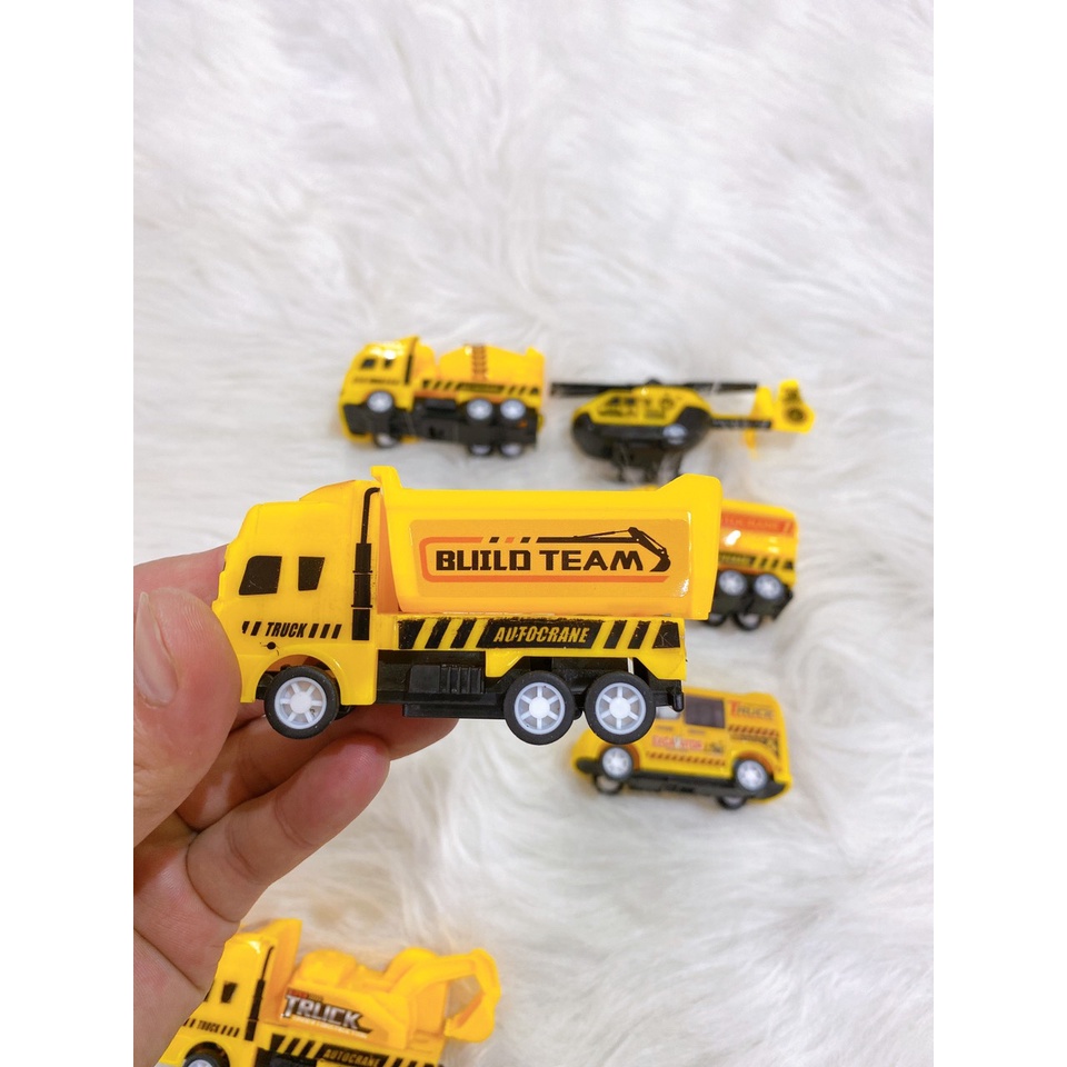 Set 6 xe ô tô công trường, máy bay đồ chơi chạy cót cho bé