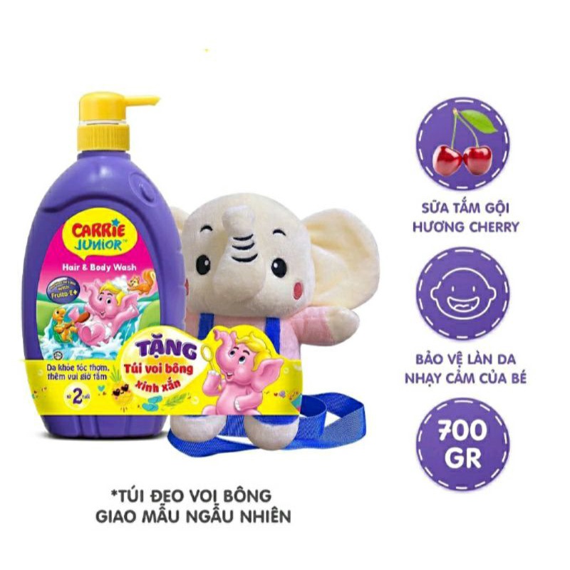 Sữa Tắm Gội Toàn Thân Carrie Junior (700g) - Tặng túi đeo voi