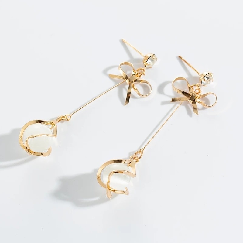 Khuyên Tai Dài Đính Đá Opal Hình Tròn Đơn Giản Dành Cho Nữ