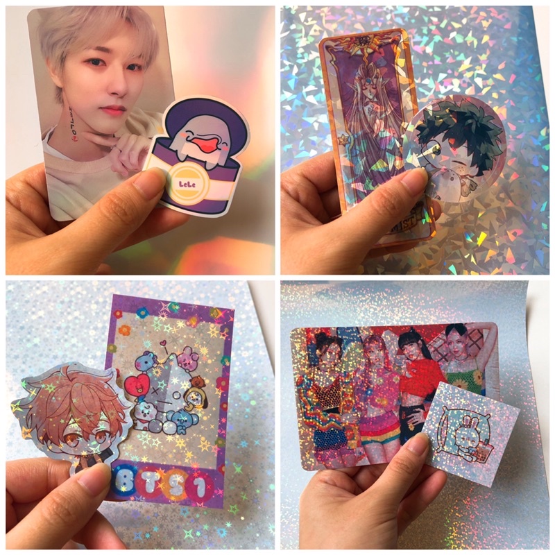 Giấy dán decal A4 hologram lấp lánh chống nước làm sticker, nhãn dán, thẻ bài, business card, màn cán,