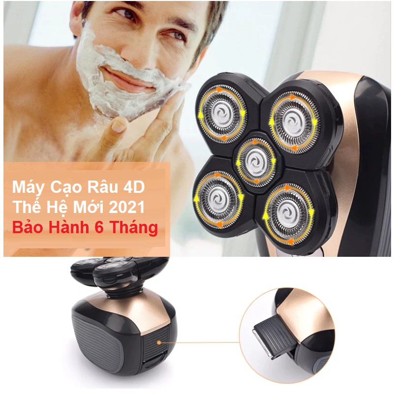 Máy Cạo Râu Cao Cấp Đa Năng 4D 5in1 - Cạo Râu. Cắt Tỉa Lông Mũi, Massage Da Mặt, Chống Thấm Nước Cao Cấp, Bảo Hành 6T