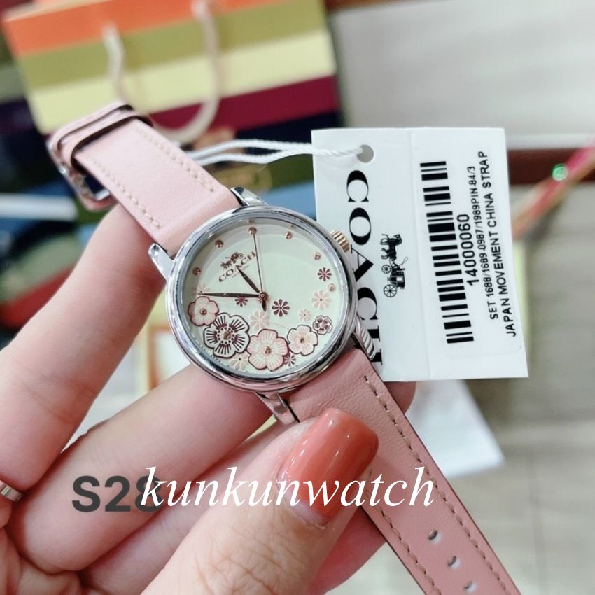 Đồng Hồ Nữ Coach 14503060 Dây Da Hồng Vỏ Bạc - 28mm
