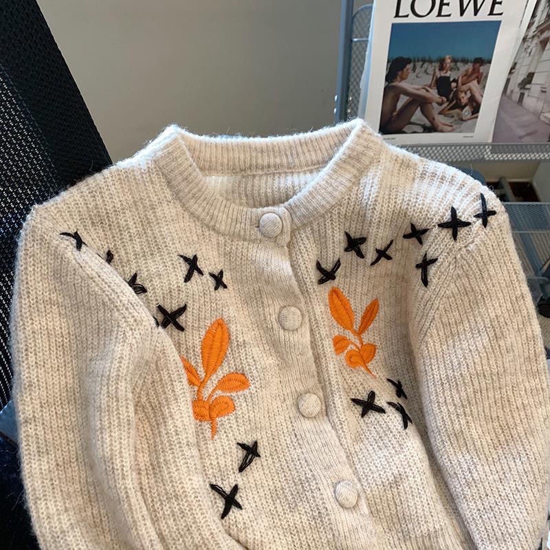 Áo Khoác Cardigan Dệt Kim Thêu Họa Tiết Phong Cách Vintage  tao bao