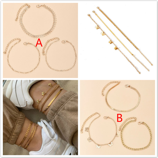 Bộ 3 Lắc Chân Nhiều Lớp Mặt Phối Hình Lá / Trái Tim / Bướm Xinh Xắn Dành Cho Nữ | BigBuy360 - bigbuy360.vn