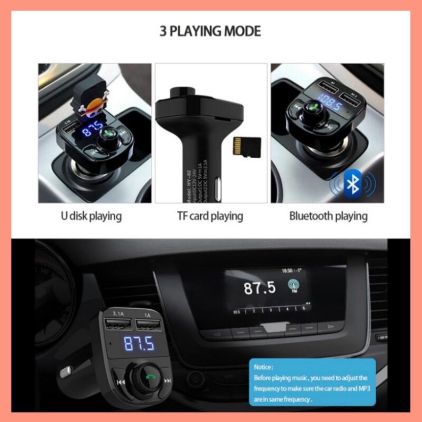 Tẩu Nghe Nhạc Bluetooth Kiêm Sạc Điện Thoại Đa Năng Cho Ô Tô Xe Hơi Hyundai HY-82 (Hỗ trợ chơi nhạc thẻ nhớ và USB)