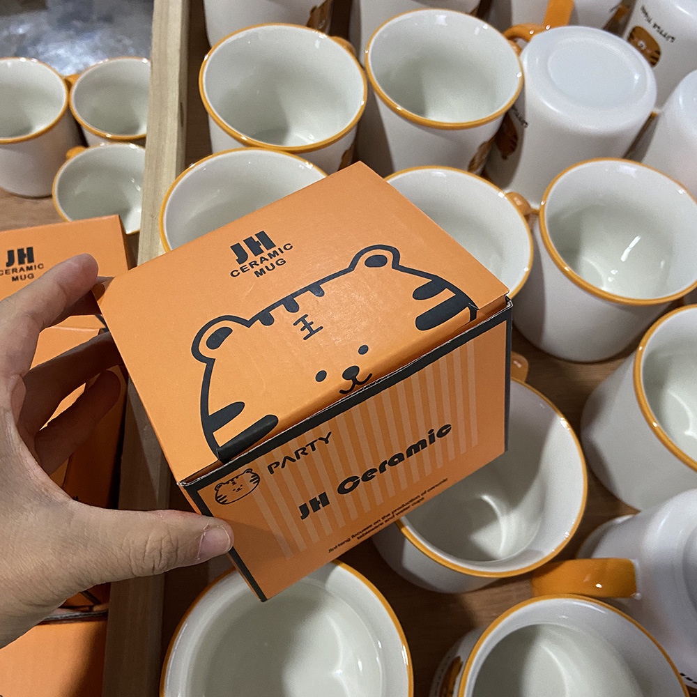 Cốc Sứ Uống Cà Phê Màu Nhám Họa Tiết Hổ Thời Trang Cá Tính