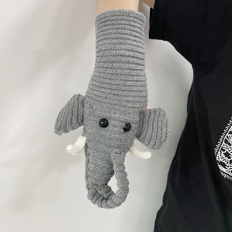 Găng Tay Hở Ngón Giữ Ấm Mùa Đông Họa Tiết Chú Voi Hoạt Hình