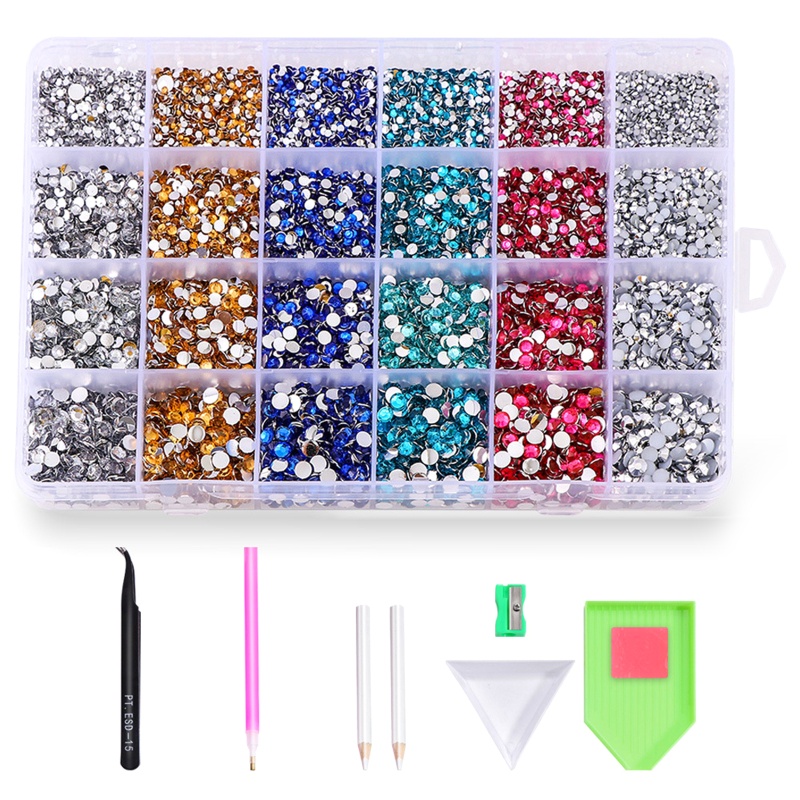 Bộ Hạt Đá Tròn Pha Lê AB Trang Trí Móng Tay Nghệ Thuật Với Keo Dán