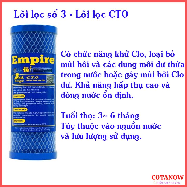 Lõi Lọc Nước số 2 3 Cao Cấp Empire, Dùng cho tất các các loại máy lọc nước gia đình COTANOW