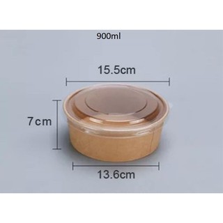 Set 10 hộp kraft 950ml - mã 1000 thể tích 900ml, đường kính đáy 13.6cm, cao 7cm, đường kính miệng 15.5cm