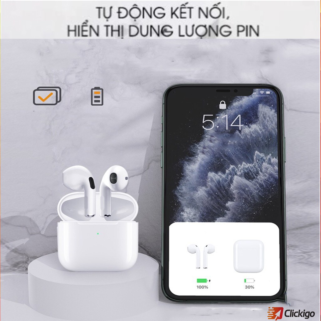 Tai nghe không dây kết nối Bluetooth Pro 5 TWS chống ồn âm thanh trầm ấm dành cho điện thoại Android iPhone