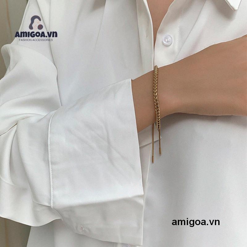 1 Vòng Tay Dây Bện Bằng Thép Titan Mạ Vàng Thời Trang Cho Nữ