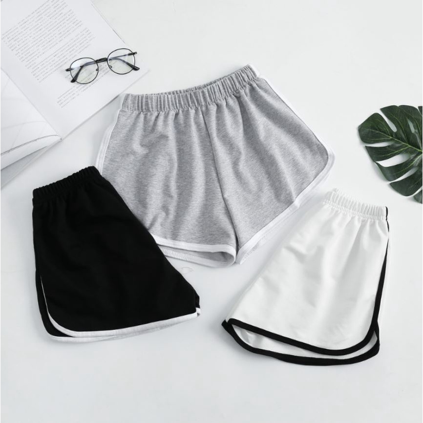 Quần đùi nữ vải thun trơn cạp cao 3 màu chuẩn hình