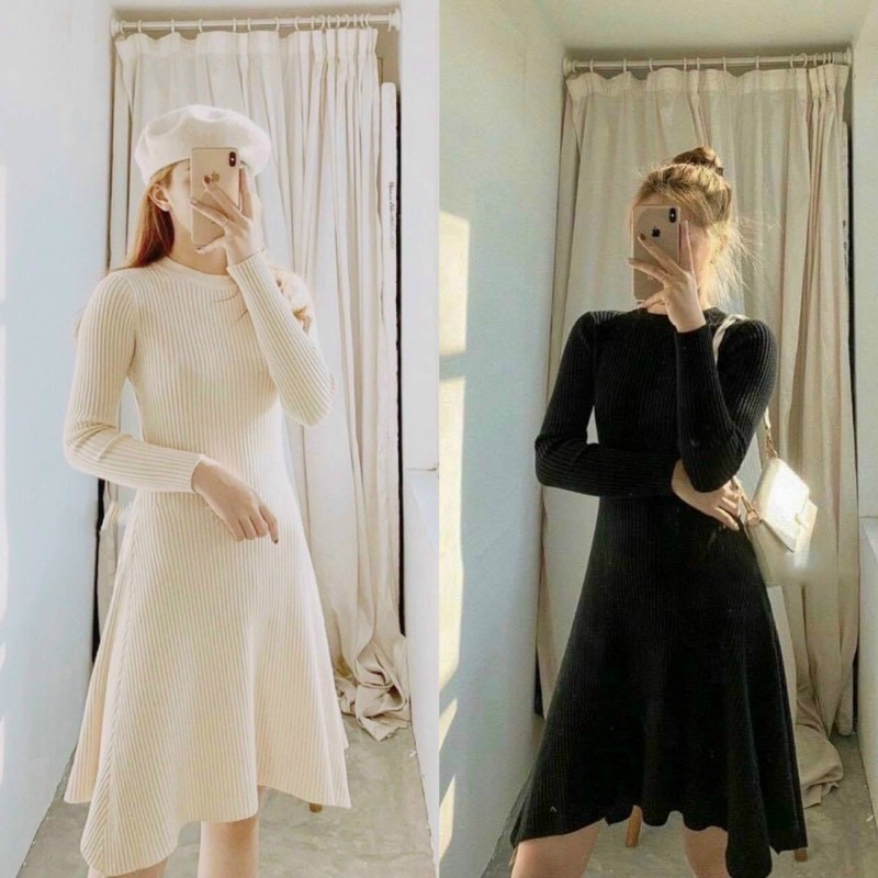 Đầm xoè vintage tay dài