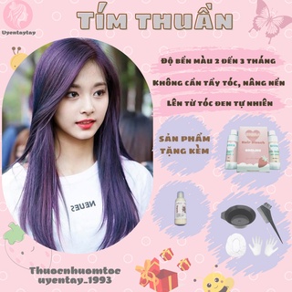 Thuốc nhuộm tóc nam nữ MÀU TÍM THUẦN nhuộm tại nhà tặng kèm oxy trợ nhuộm và bộ 7 món hỗ trợ nhuộm