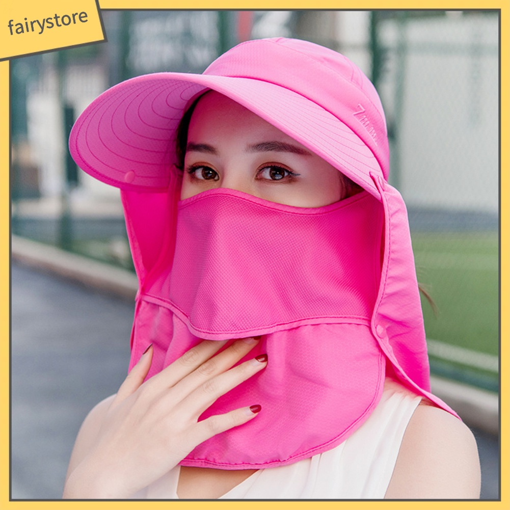 Mũ bảo vệ chống nắng đa năng dành cho nữ có vành rộng có tích hợp tấm che mặt có thể tháo rời