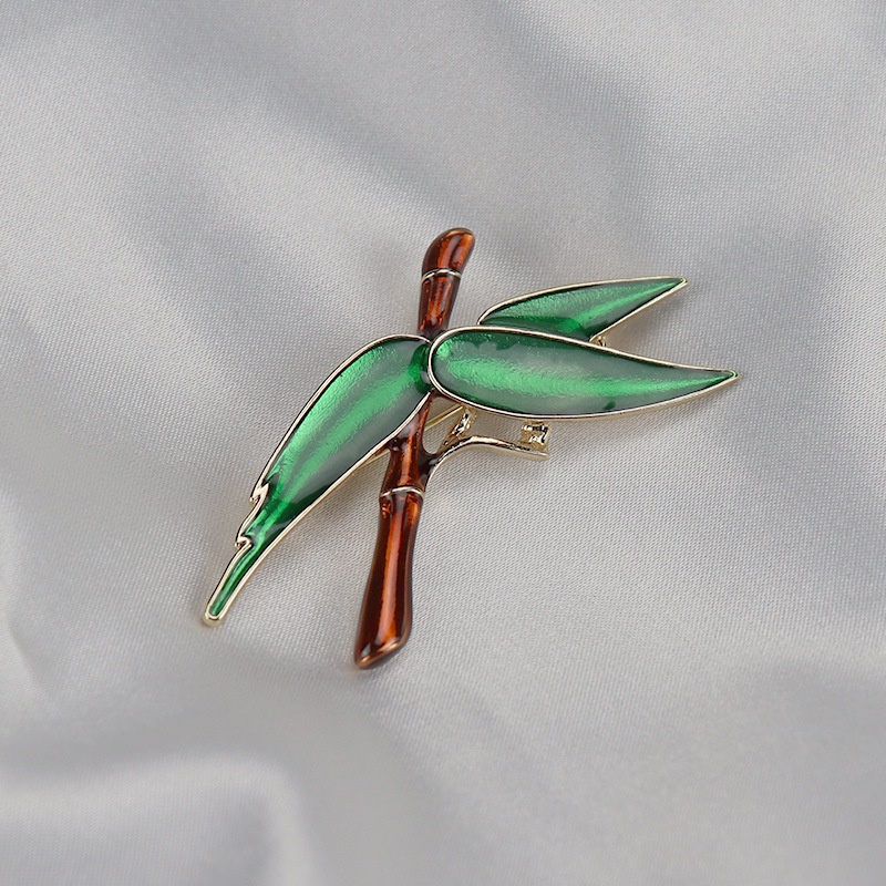 Ghim Cài Áo Hình Cây Tre/Hoa Lá Tráng Men Phong Cách Trung Quốc Cổ Điển Thời Trang Cho Nam Và Nữ