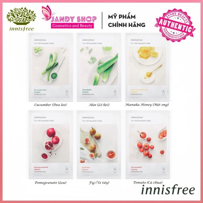 [Chính Hãng] Mặt nạ Innisfree (20ml) , mask innisfree 18 vị Hàn Quốc cấp ẩm làm trắng da