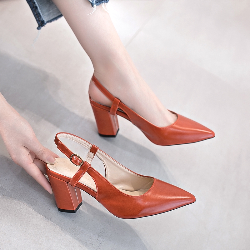 Giày Cao Gót Có Quai Cho Nữ, Giày Mũi Nhọn Thanh Lịch Phong Cách Hàn Quốc, Slingbacks (Chiều Cao 6.5cm 2.56 Inch, Da Láng)