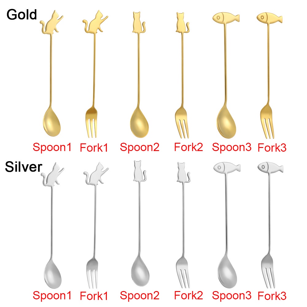 1 Muỗng Cà Phê Bằng Thép Không Gỉ Hình Mèo Hoạt Hình Dễ Thương Sáng Tạo