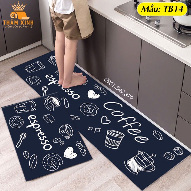 Bộ 2 thảm Bếp lau chân chống trơn trượt, thấm hút nước, chùi chân nhà tắm, lót sàn lối ra vào