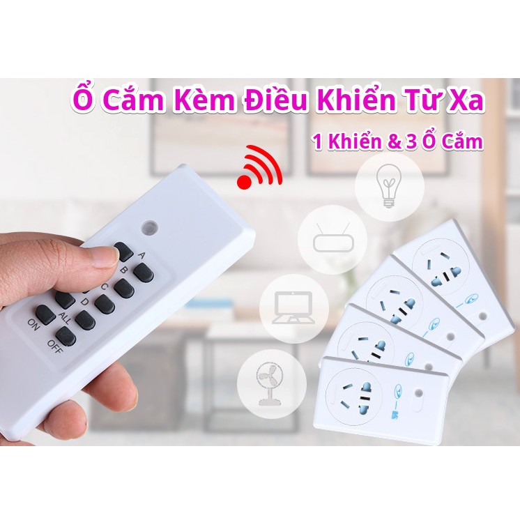 Ổ Cắm Điều Khiển Từ Xa Qua Sóng RF (Radio) - Loại 1 Khiển &amp; 3 Ổ Cắm (Hàng Nội Địa Siêu Bền)