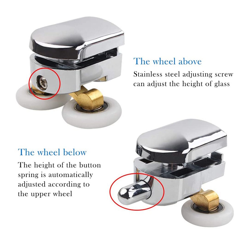 Bộ 4 Bánh Xe Lăn Thay Thế Cho Cửa Nhà Tắm 23mm (2 Đầu Và 2 Dưới)