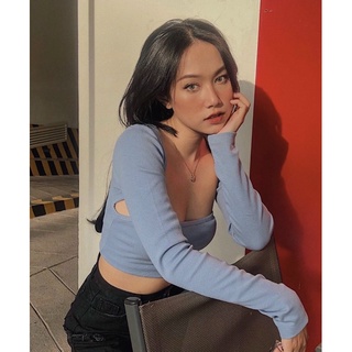 Áo Thun Croptop Tay Dài Khoét Ngực Ôm body Zany