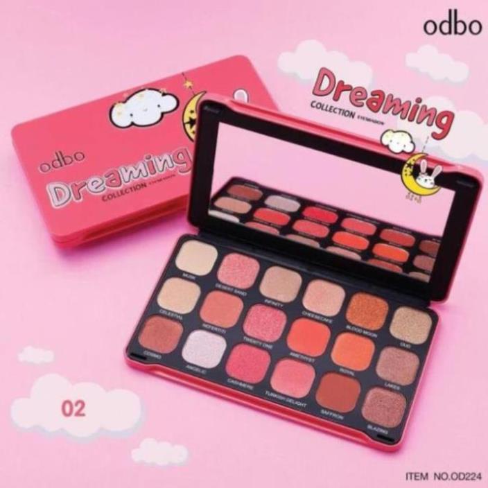 Bảng phấn mắt  Odbo Dreaming OD224 Gồm 18 ô màu lì và ánh nhũ, tông cam nâu đất - bonshop.store