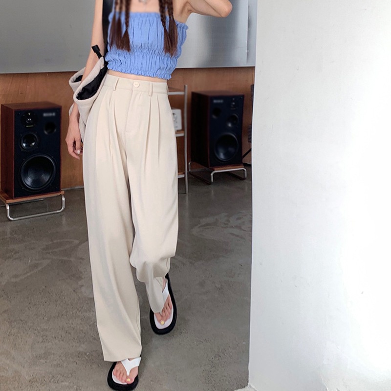 Quần Dài Ống Rộng Lưng Cao Màu Sắc Đơn Giản Thời Trang Phong Cách Hàn Quốc Cho Nữ