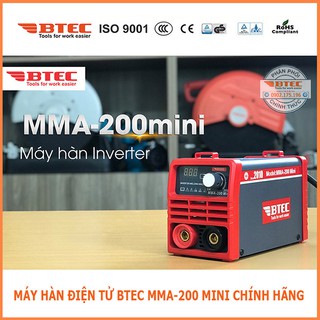 Máy hàn điện tử btec mma-200 mini chính hãng may han mini , hàn que 1,6 -3,2 mm , bền bỉ , bảo hành 12 tháng