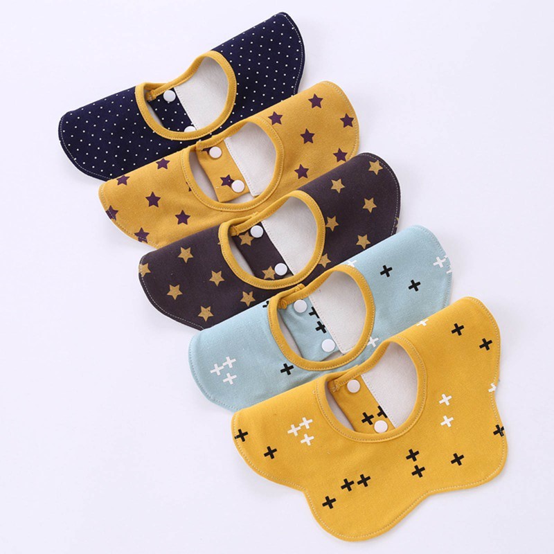 Bộ 5 cái yếm ăn bằng cotton không thấm nước in họa tiết dễ thương cho em bé