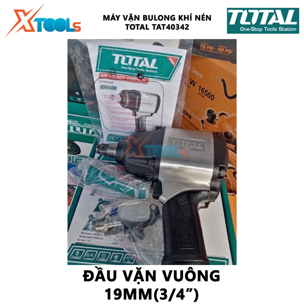 Máy siết bulong khí nén (3/4&quot;) Total TAT40342 đầu vặn vuông 19mm(3/4&quot;); tốc độ không tải 4000rpm; mô men quay: 1600Nm(11