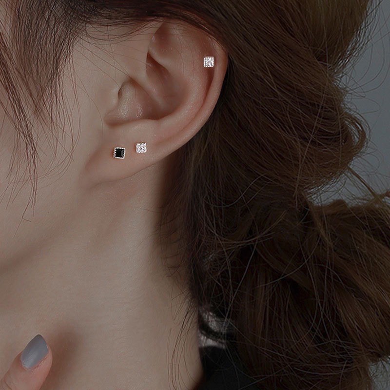 Khuyên tai bạc 925 nam nữ unisex siêu nhỏ mini đính đá CHILLEE