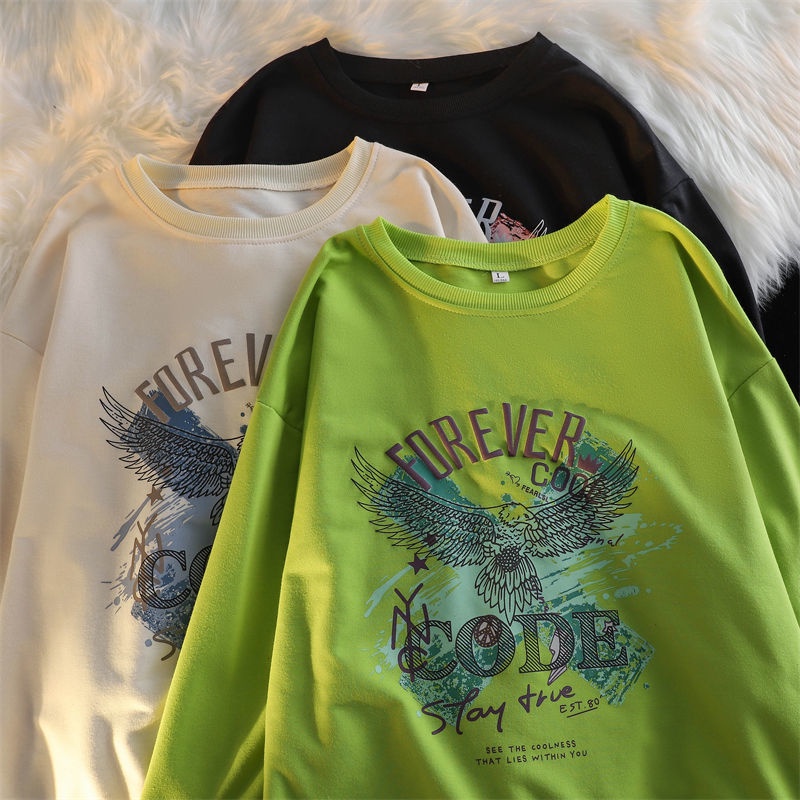 ZHELIHANGFEI Áo Nỉ Dài Tay Cổ Tròn Dáng Rộng In Chữ Cá Tính Thời Trang