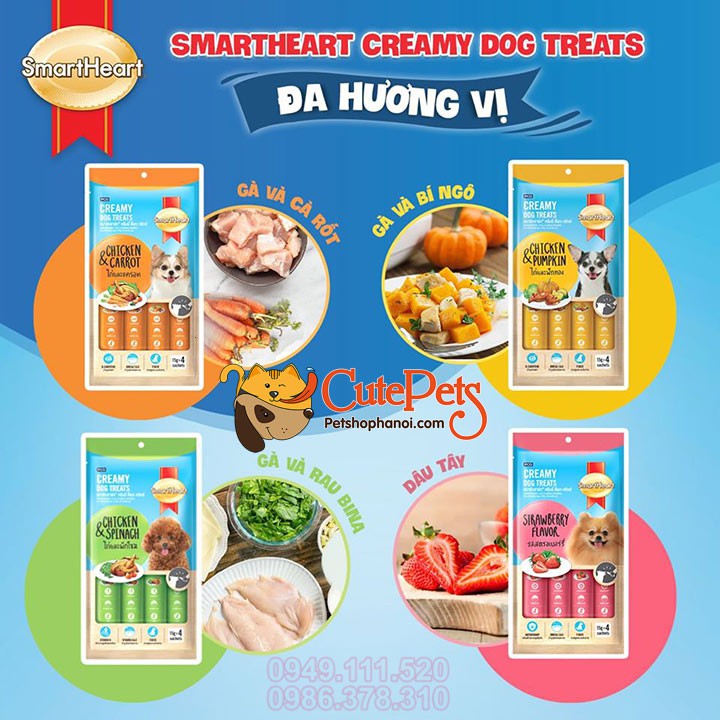 Bánh thưởng cho chó dạng súp Smart Heart Creamy Dog Treats 15gx4 kem soup thưởng - CutePets