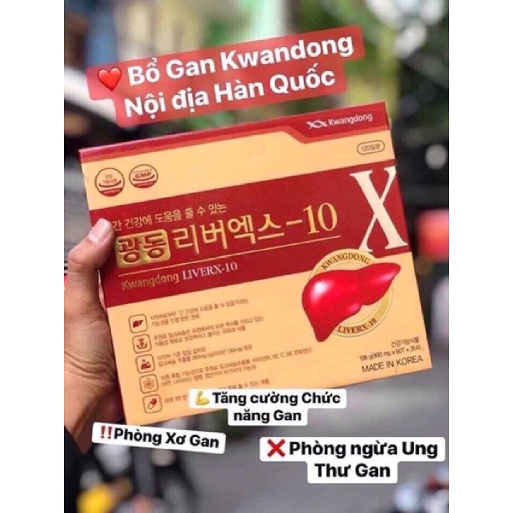 Viên Uống Bổ Gan Kwangdong LiverX-10 Hàn Quốc, Hộp 120 Viên, Giúp Giải Độc Gan Bảo Vệ Sức Khỏe Lá Gan