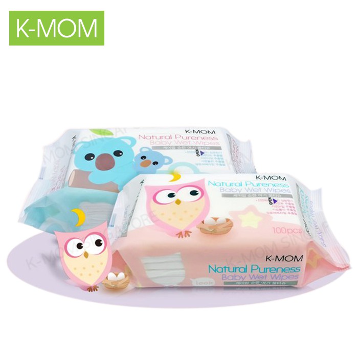 Khăn ướt cao cấp K-Mom Hàn Quốc chất liệu cotton tự nhiên siêu mềm gói 100 chiếc