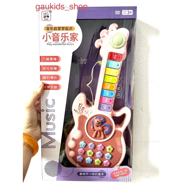 Đàn Ghita Phát Nhạc cho bé  Kèm Đèn Led và âm nhạc chất liệu cao cấp an toàn cho bé chơi