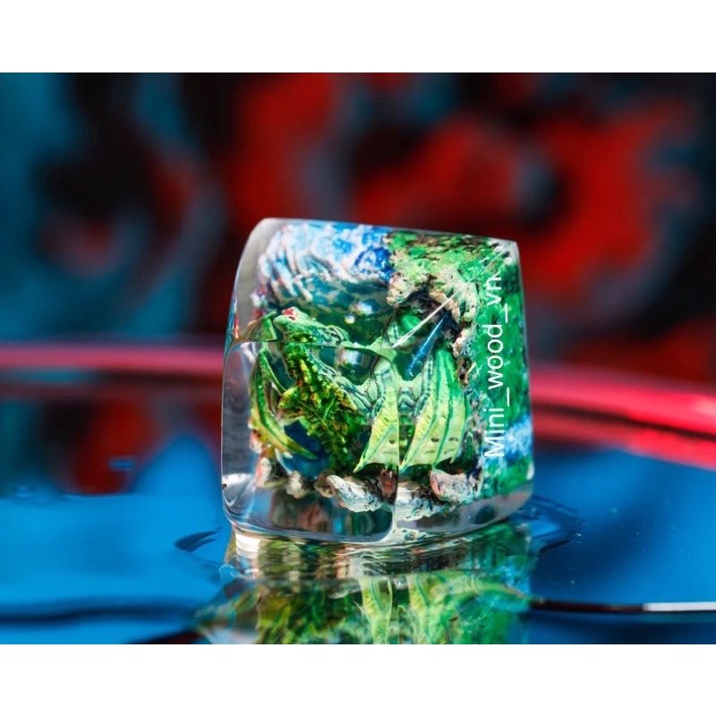 Nút bàn phím cơ Rồng Xanh vàng.Keycap resin Dragon Green Yellow.Keycap Artisan