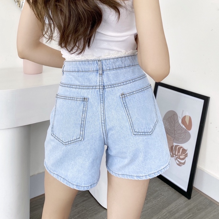 Quần short jean ống rộng lưng cao phối Ren mềm mại có bigsize 70kg
